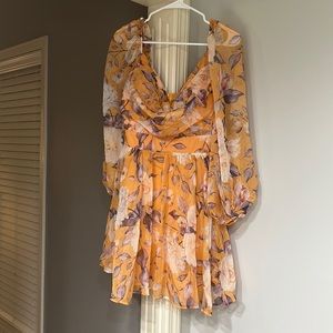 long sleeve yellow floral minidress size 10